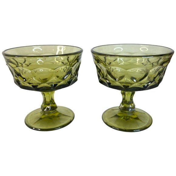 5 Indiana Carnival Glass Compote Kings Crown Thumbprint Sherbet Avocado Green - Picture 3 of 6